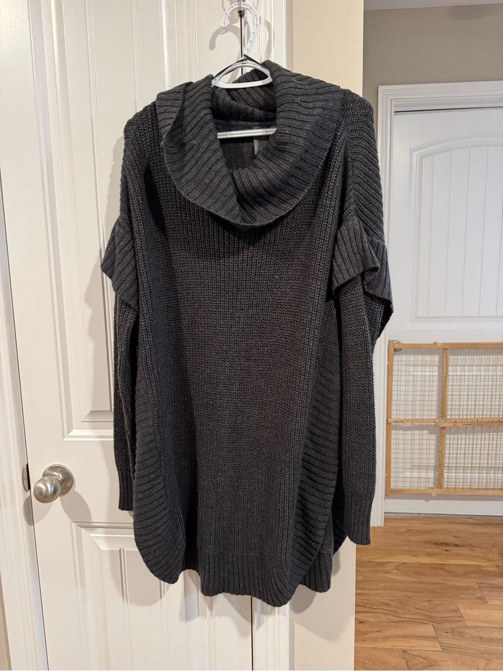 Cozy Charcoal Cowl Neck Poncho Sweater